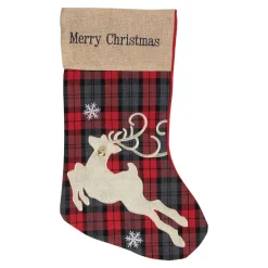 New Plaid Merry Christmas Reindeer Stocking - 19" - Red and Green Stockings