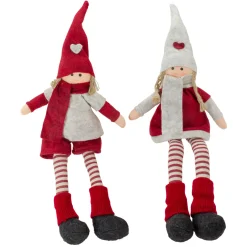 Best Plush Boy and Girl Sitting Christmas Figures - 19" - Red and Beige - Set of 2 Elves & Fairies