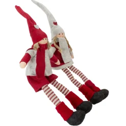 Best Plush Boy and Girl Sitting Christmas Figures - 19" - Red and Beige - Set of 2 Elves & Fairies
