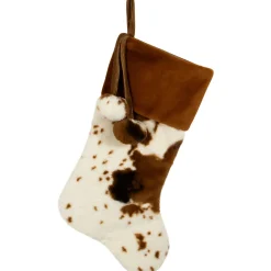 Outlet Plush Cowhide Inspired Christmas Stocking with Pom Poms - 20.5" - Brown Stockings