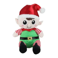 Hot Plush Sitting Boy and Girl Christmas Elf Figures - 13" - Red and Green - Set of 2 Elves & Fairies