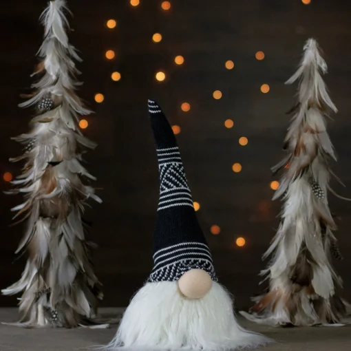 Discount Plush Sitting Christmas Gnome with Long Beard Decoration - 12" - Black and White Gnomes