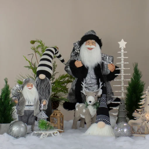 Discount Plush Sitting Christmas Gnome with Long Beard Decoration - 12" - Black and White Gnomes
