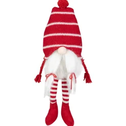 Outlet Plush Striped Sitting Christmas Gnome Figure - 18" - Red and White Gnomes
