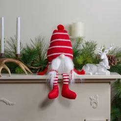 Outlet Plush Striped Sitting Christmas Gnome Figure - 18" - Red and White Gnomes