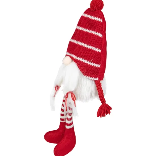 Outlet Plush Striped Sitting Christmas Gnome Figure - 18" - Red and White Gnomes