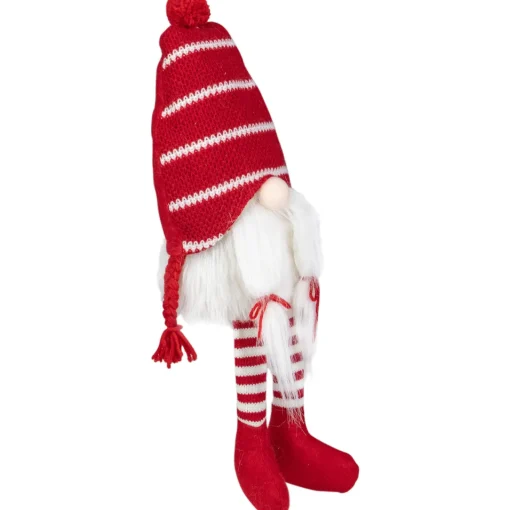 Outlet Plush Striped Sitting Christmas Gnome Figure - 18" - Red and White Gnomes
