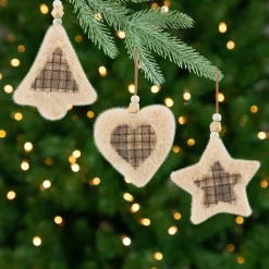 Outlet Plush Tree, Star and Heart Shaped Plaid Christmas Ornaments - 4.5" - Set of 3 Symbols