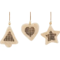 Outlet Plush Tree, Star and Heart Shaped Plaid Christmas Ornaments - 4.5" - Set of 3 Symbols