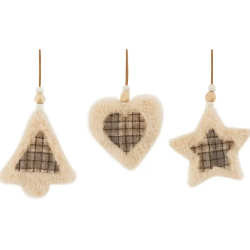 Outlet Plush Tree, Star and Heart Shaped Plaid Christmas Ornaments - 4.5" - Set of 3 Symbols