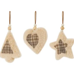 Outlet Plush Tree, Star and Heart Shaped Plaid Christmas Ornaments - 4.5
