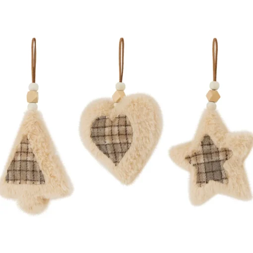 Outlet Plush Tree, Star and Heart Shaped Plaid Christmas Ornaments - 4.5" - Set of 3 Symbols