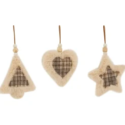 Outlet Plush Tree, Star and Heart Shaped Plaid Christmas Ornaments - 4.5