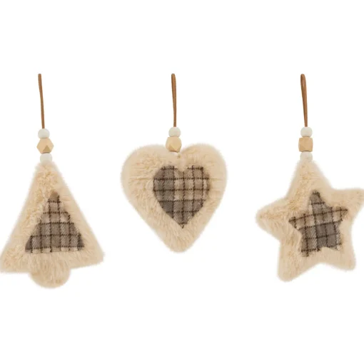 Outlet Plush Tree, Star and Heart Shaped Plaid Christmas Ornaments - 4.5" - Set of 3 Symbols