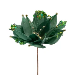 New Poinsettia with Feather Petals Artificial Christmas Pick - 13.75" - Green Sprays, Picks & Branches