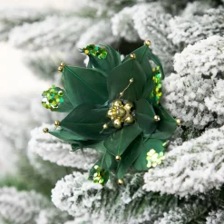 New Poinsettia with Feather Petals Artificial Christmas Pick - 13.75" - Green Sprays, Picks & Branches