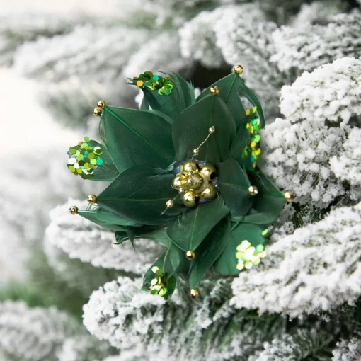 New Poinsettia with Feather Petals Artificial Christmas Pick - 13.75" - Green Sprays, Picks & Branches