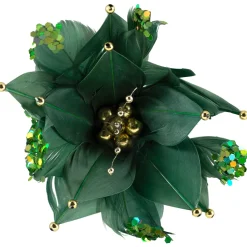 New Poinsettia with Feather Petals Artificial Christmas Pick - 13.75