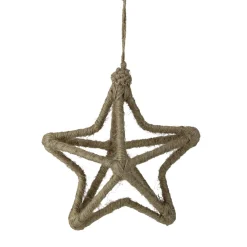 5-Point Jute Star Christmas Ornament - 12" - Beige Symbols