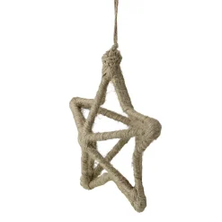 5-Point Jute Star Christmas Ornament - 12" - Beige Symbols