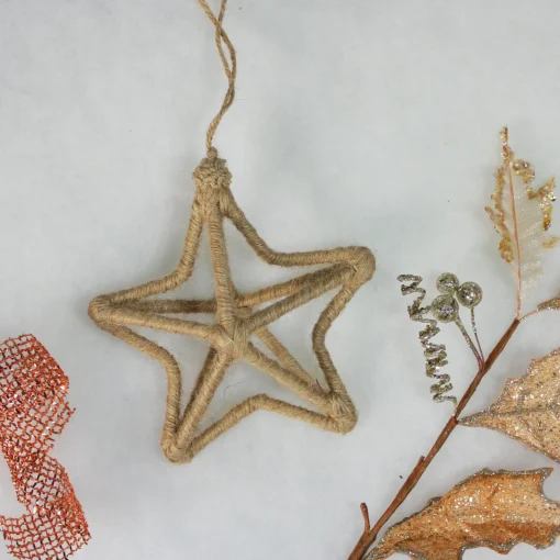 5-Point Jute Star Christmas Ornament - 12" - Beige Symbols