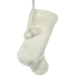 Discount Polar Bear Faux Fur Christmas Stocking with Pom Poms - 20.5" - White Stockings