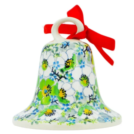 Polmedia Polish Pottery Bell Ornament 4" Spearmint Fresh Collectibles