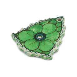 Outlet Polmedia Polish Pottery Christmas Tree Pendant 3" Green Pansies Collectibles