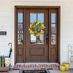 Sale Poppy and Eucalyptus Spring Wreath - 26" - Red and Yellow Unlit