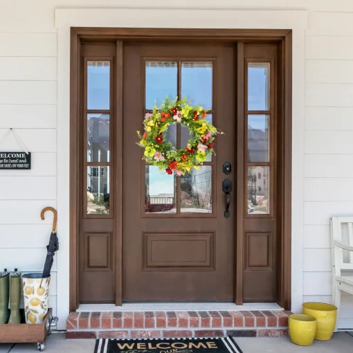 Sale Poppy and Eucalyptus Spring Wreath - 26" - Red and Yellow Unlit