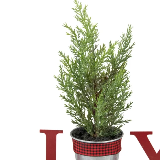 Sale Potted Faux Pine in Metal "JOY" Planter Christmas Decoration - 10" - Red Wall
