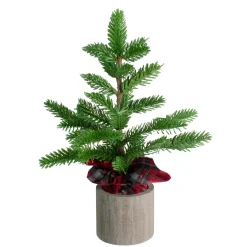 Online Potted Pine Medium Artificial Christmas Tree with Plaid Skirt - 1.3' - Unlit Potted