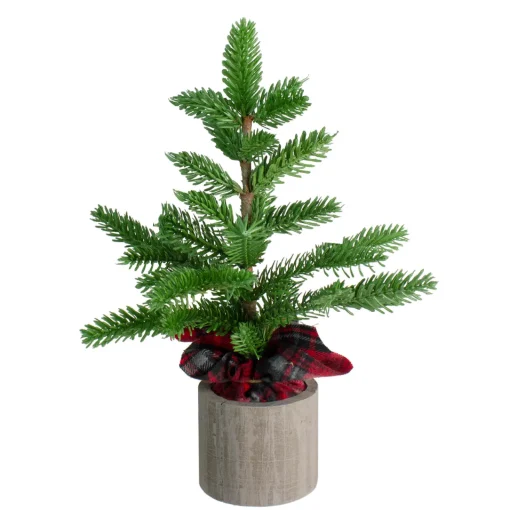 Online Potted Pine Medium Artificial Christmas Tree with Plaid Skirt - 1.3' - Unlit Potted