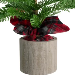 Online Potted Pine Medium Artificial Christmas Tree with Plaid Skirt - 1.3' - Unlit Potted