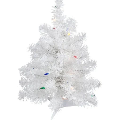 Best Pre-Lit Artificial Christmas Tree - 18" - White - Multicolor Lights Pre-Lit