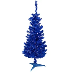 Clearance Pre-Lit Artificial Tinsel Christmas Tree - Blue - 4' - Clear Lights Colorful