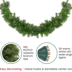 New Pre-Lit Battery Operated Ashcroft Cashmere Pine Christmas Garland - 6' x 14" - Warm White LED Lights Pre Lit