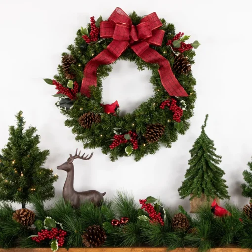 Hot Pre-Lit Battery Operated Canadian Pine Christmas Wreath - 24" - Clear LED Lights Pre Lit