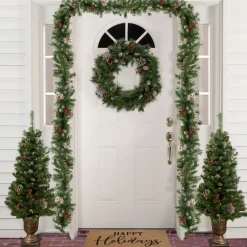 Sale Pre-Lit Battery Operated Frosted Verona Berry Pine Artificial Christmas Set - 5-Piece - Clear Lights Pre-Lit