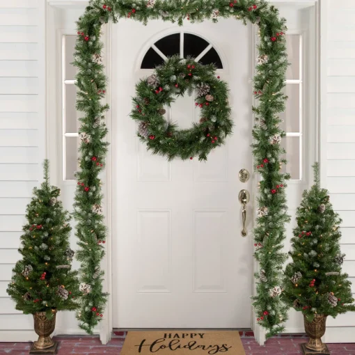 Sale Pre-Lit Battery Operated Frosted Verona Berry Pine Artificial Christmas Set - 5-Piece - Clear Lights Pre-Lit