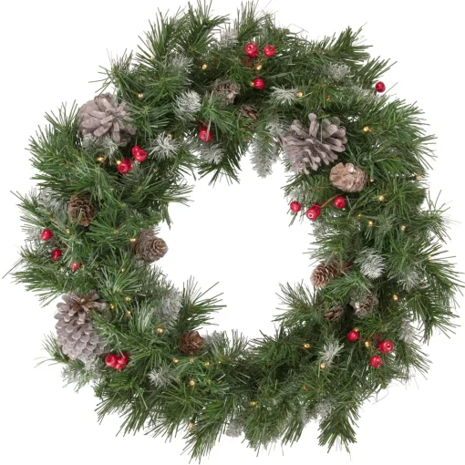 Sale Pre-Lit Battery Operated Frosted Verona Berry Pine Artificial Christmas Set - 5-Piece - Clear Lights Pre-Lit
