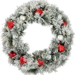 Pre-Lit Battery Operated Snowy Bristle Pine Christmas Wreath - 24" - Warm White LED Lights Pre Lit