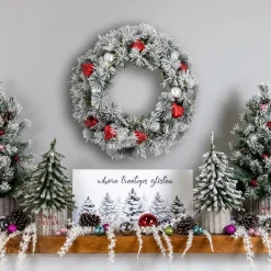 Pre-Lit Battery Operated Snowy Bristle Pine Christmas Wreath - 24" - Warm White LED Lights Pre Lit