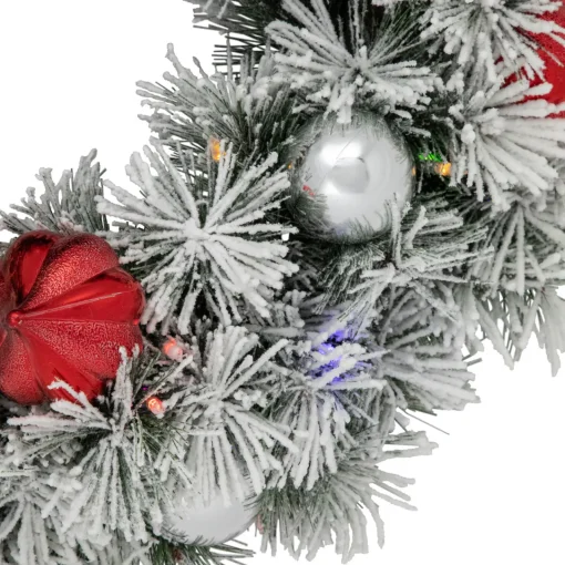 Clearance Pre-Lit Battery Operated Snowy Bristle Pine Christmas Wreath - 24" - Dual Color LED Lights Pre Lit