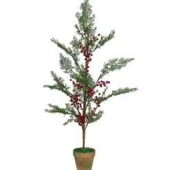 Hot Pre-Lit Berries and Pine Artificial Potted Christmas Tree - 3' - Warm White LED Lights Potted