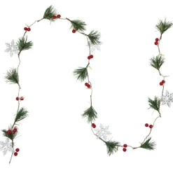 Best Pre-Lit B/O Pine, Berry and Snowflake Christmas Garland - 6' - Warm White LED Lights Pre Lit