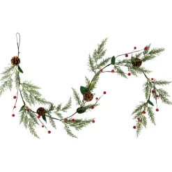 New Pre-Lit B/O Pinecone, Berry and Leaf Christmas Garland - 4.5' - Warm White Lights Pre Lit