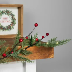 New Pre-Lit B/O Pinecone, Berry and Leaf Christmas Garland - 4.5' - Warm White Lights Pre Lit