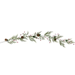 New Pre-Lit B/O Pinecone, Berry and Leaf Christmas Garland - 4.5' - Warm White Lights Pre Lit