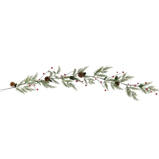 New Pre-Lit B/O Pinecone, Berry and Leaf Christmas Garland - 4.5' - Warm White Lights Pre Lit